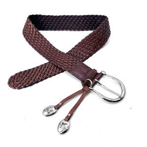 Michael Kors Brown Leather Braided 2" Wide Hip Belt With Charms Womens Small